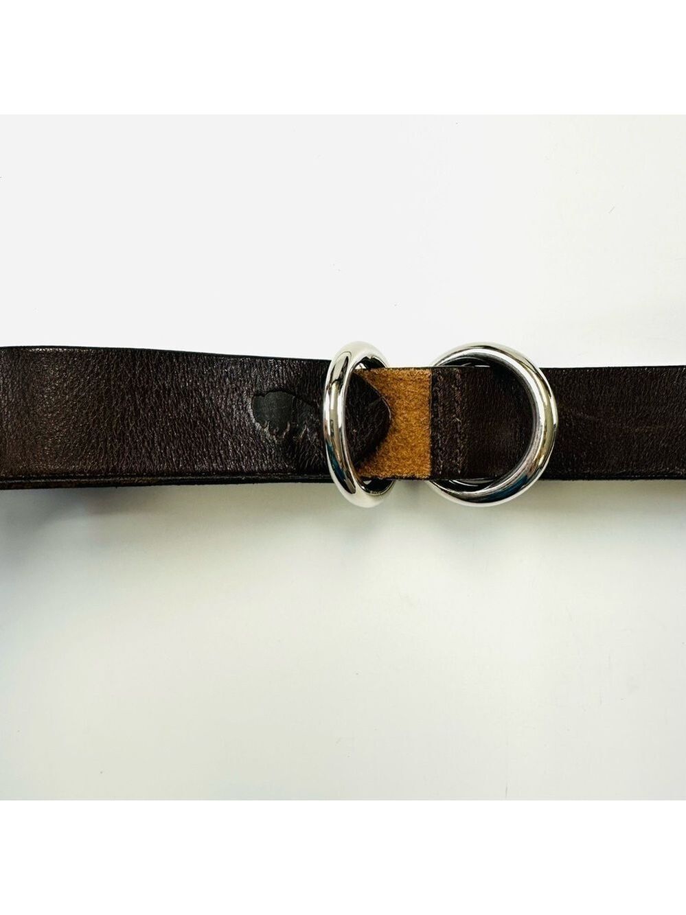 David Bitton brown leather adjustable jean belt S/M silver ring buckle - Picture 6 of 7